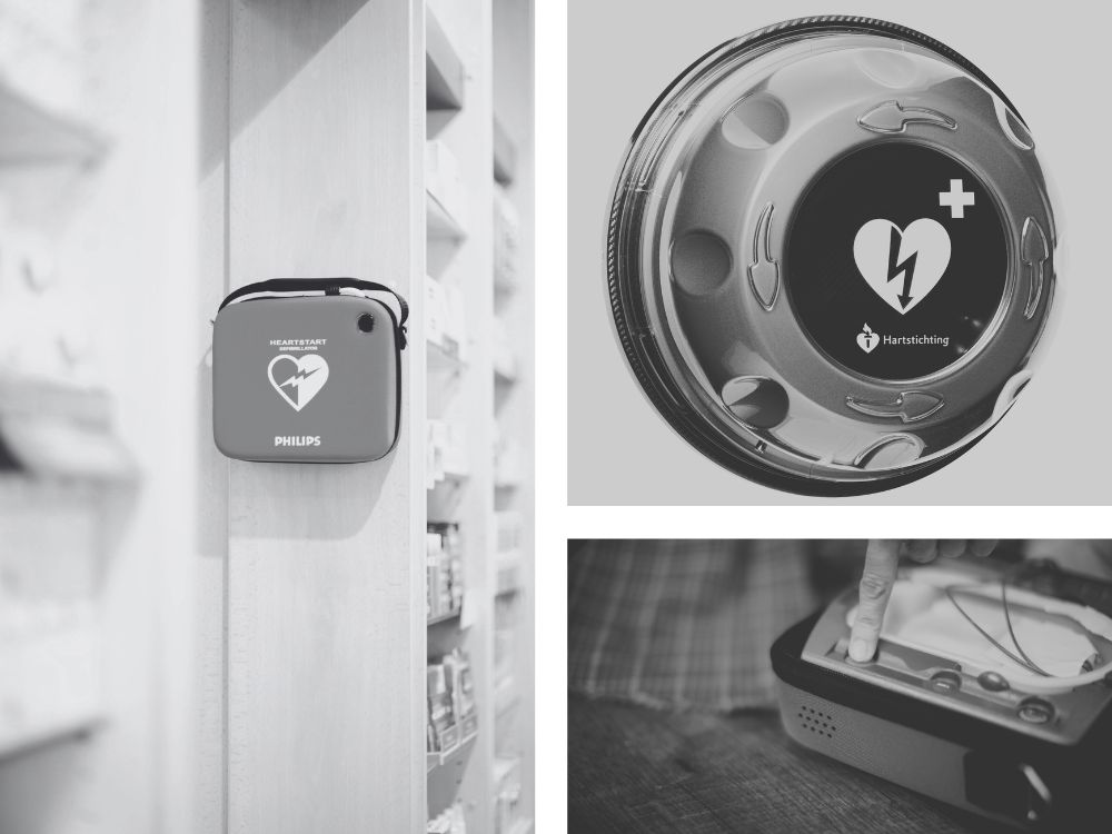 Collage af hjertestartere der benyttes til hjertestarterkurser hos Vexus